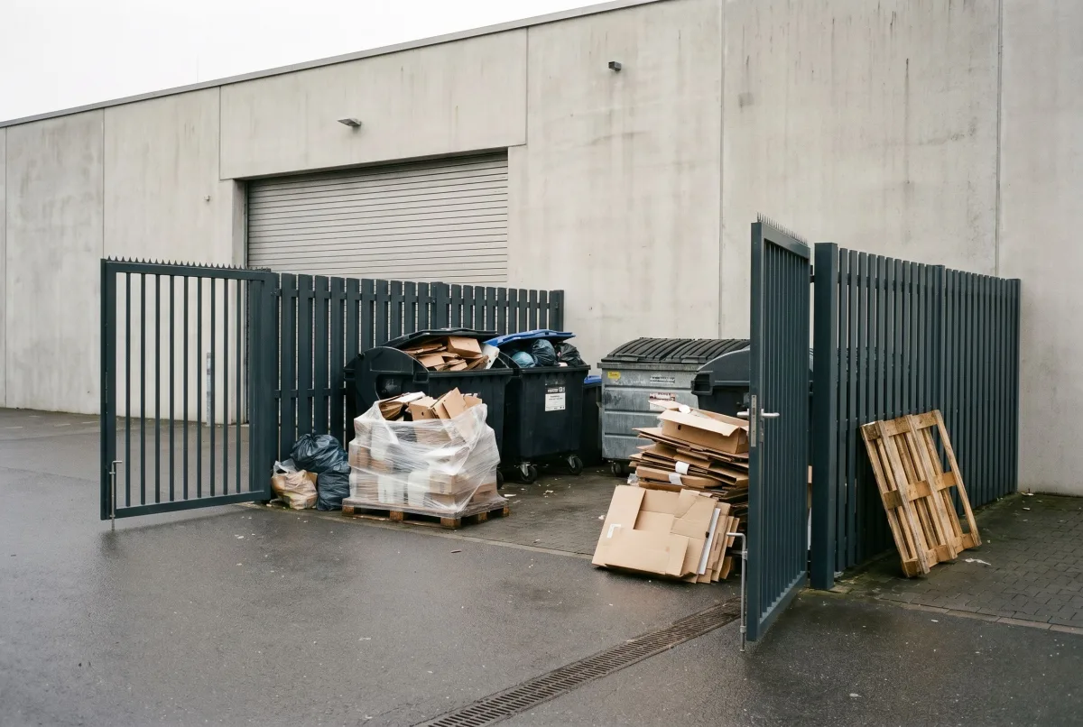Kartonagen und Folien am Anlieferhof eines Lebensmittelmarkts
